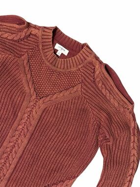 UMGEE Cable Knit Cold Shoulder Sweater Rust Mineral Wash Crewneck